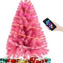 Pink 3ft Christmas Tree with Lights, Small 36inch Artificial Tree Mini Table Top Decorations, Xmas Desk Tree with 80 Colored Lights, 200 Branch, Holiday Decor for Home,Indoor Office Tabletop