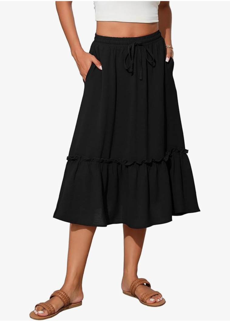 Witsmile High Waist Tiered Skirts for Women Flowy Skirts for Women Below Knee with Pockets 2025 Fashion Trendy 2XL