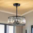 2-Light Crystal Ceiling Light Fixture, Modern Semi Flush Mount Ceiling Light, Black Crystal Chandelier for Kitchen Bedroom Bathroom Entryway Hallway (Black7)