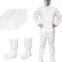 ETERNA Hazmat Suits- Disposable Protective Coveralls with Shoe Covers for Men & Women, PE & PPSB,Shield from Dirt, Dust (Large, White-5pack)