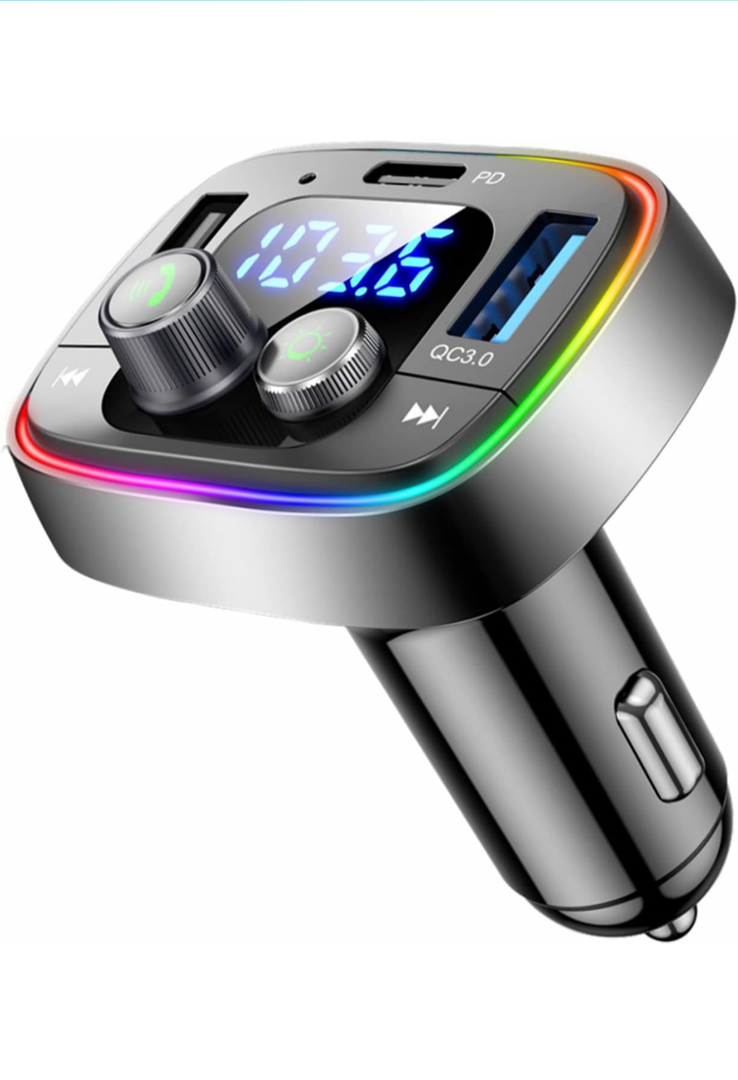 LIHAN USB C Bluetooth Adapter for Car, AUX Wireless FM Radio Transmitter, Handsfree Calling & Audio Receiver, MP3 Music Player, QC3.0 & Type-C PD USB Charger,7 Colors LED Backlit