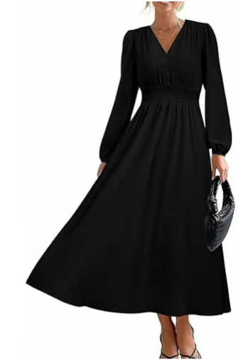 PRETTY GARDEN Black Dress for Women with Sleeves, L