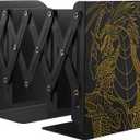 Dragon Bookends, Adjustable Bookends, Unique Book Holders for Shelves, Metal Book Ends for Heavy Books, Non-Skid Book Stander for Desk, Shelf, Office, Stationery Gift (Black)