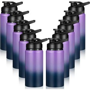 10 Pcs Reusable Aluminum Water Bottles Bulk Multicolor Outdoor Sports Water Bottles for Travel Gym Cycling Camping, Snap Lid (17oz, Dark Bluepurple)