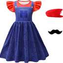 Party Cosplay Costume Dress with Mustache Hat, 3-12Y (5-6X, Red)