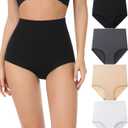 wirarpa Women's Underwear Cotton Super High Waisted Briefs Stretch Full Coverage Panties 4 Pack (Large, 00-multicolora3)