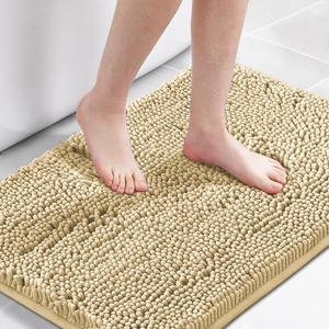 H.VERSAILTEX Bath Mat Bathroom Rug Bath Rugs for Bathroom Non Slip Bath Mats Extra Thick Chenille Rug 17" x 24" Absorbent Soft Shaggy Washable Dry Fast Plush Rugs for Bathtubs - Beige