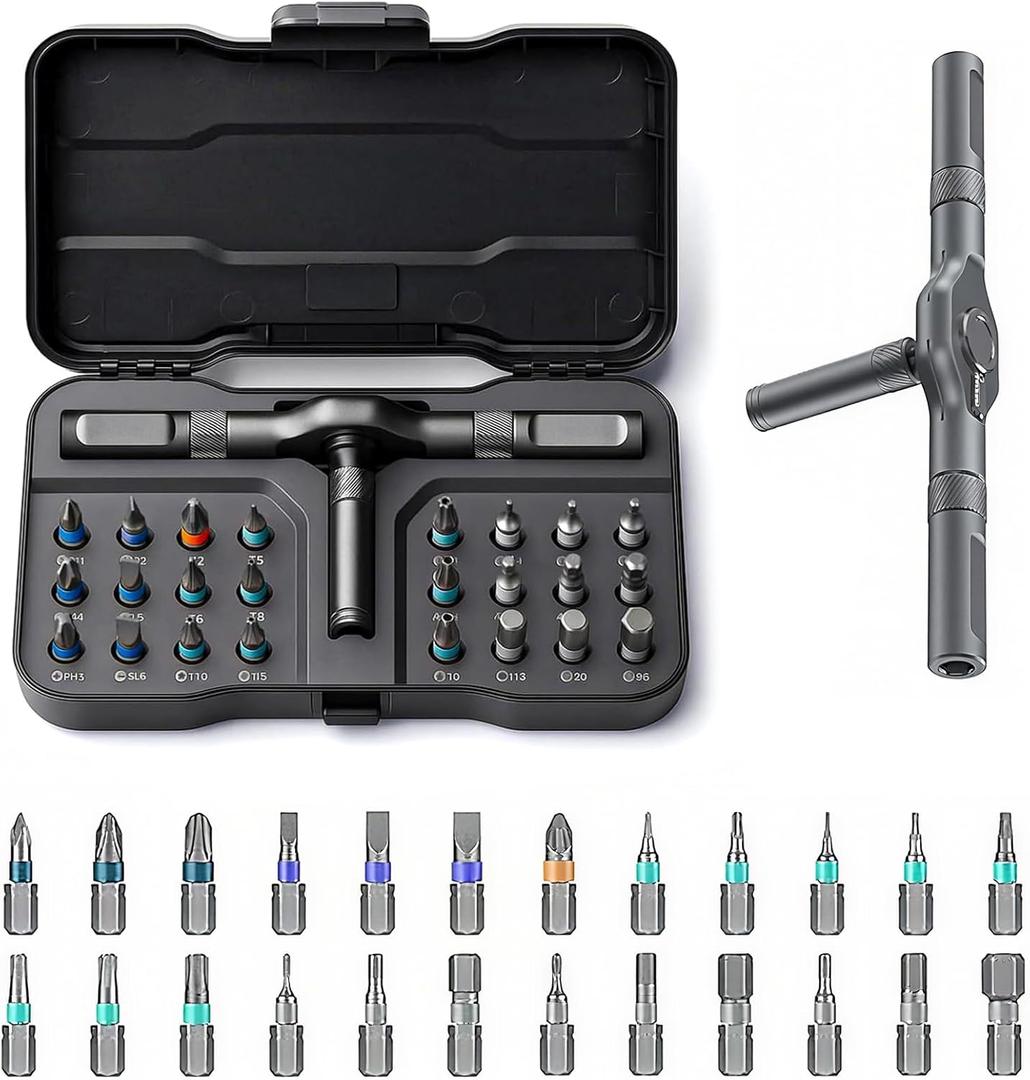 24 in 1 Magnetic Ratchet Screwdriver Set, Multi Bit DIY Magnetic Screwdriver Set with Detachable Ratchet Handle, Portable Precision Repair Tool Kit for Furniture, Electronics, Bicycle