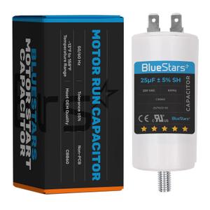 BlueStars 25 uf/MFD/Microfarad 250 VAC Volts CBB60 50Hz/60Hz Run Capacitor with Screw - Exact Fit for Start-up of AC Motors Run Electric Motors Water Pumps - Lifetime Up to 30.000 Hours