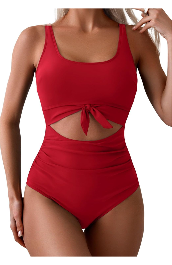 Eomenie Women's One Piece Swimsuit Tummy Control Slimming Bathing Suit Cutout Tie Knot Swimwear, Size (S).