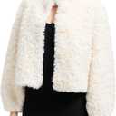 GRAN ORIENTE Women Burgundy Shaggy Cropped Jacket Coats,2025 Winter Fluffy Faux Fur Warm Long Sleeve Outerwear
