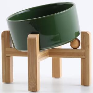 Petygooing Elevated/Raised 15Slanted Ceramic Dog Bowl for Small and Medium Breeds, Tilted Anti Slip Pet Feeding Bowl,Food Water Dish with Stand for Cats and Dogs (28 OZ/3.6 Cups) Rust Green