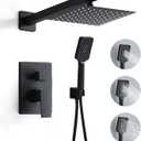 8 Inch Shower Faucet Set, Rainfall Shower System with High Pressure Handheld Shower Head, Bathroom Mixer Shower Set Wall Mounted Rough-in Valve and Trim Kit, Matte Black, with 3-Setting