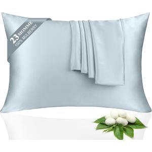 100% Silk Pillowcase 2 Pack for Hair and Skin, Both Sides 23 Momme Grade 6A+ Mulberry Silk Pillowcases with Hidden Zipper, Soft&Smooth Cooling Pillow Cases (Ash Blue, King 2036)