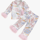 Toddler Kids Baby Girl Solid Pjs Ruffle Long Sleeve Button Shirt Top and Pants Cotton 2Piece Pajamas Set 5-6