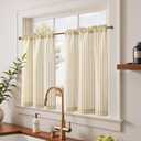 jinchan Striped Linen Kitchen Curtains 36 Inches Length Tier Curtains Farmhouse Modern Cafe Style Small Window Treatments Airy Light Filtering Rod Pocket for Living Room Bathroom 2 Panels Beige