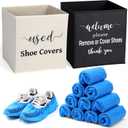 200 Pcs Disposable Shoe Covers with 2 Pcs Collapsible Storage Boxes Waterproof Non Slip Booties Foot Covers Large Storage Box for Guests Indoor Open House Supplies(Blue)