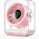 KIMMOO Rechargeable USB Desk Fan, Quiet Table Fan with Turbo Airflow, 100 Speeds, Digital Display, 90 Rotating, Small Battery Desktop Fans for Bedroom Home Office Travel, Pink
