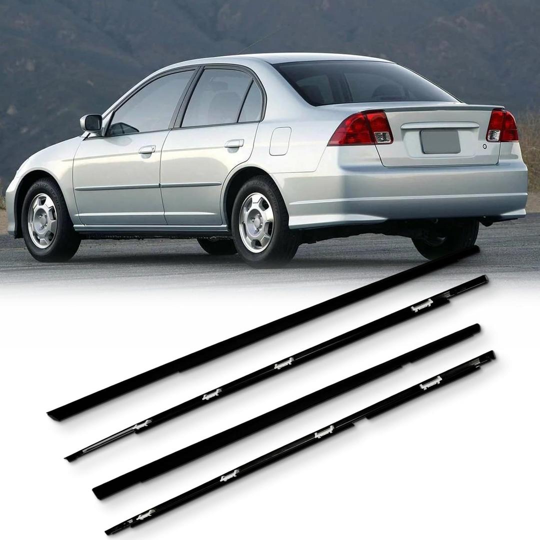 OCPTY Weatherstrip Window Seal fit for Honda for Civic 4 Door 2001-2005 | Car Outer Door Window Molding Trim|4PCS Black|72410-S5A-003,72450-S5A-003,72910-S5A-003,72950-S5A-003
