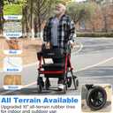 Walkers for Seniors 2 in 1 Wheelchair Combo, 450 lb Foldable Rollator Transport Chair with Seat, Heavy Duty Rolling Walker 10" Wheels for All Terrain, Red
