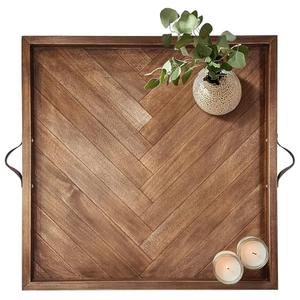 Tray for Ottoman 24 x 24 Inches, Square Ottoman Trays, Large Wooden Tray with Leather Handles, Food Serving Trays for Dinner, Breakfast, Snacks. Tray for Ottoman 24 x 24 Inches, Square Ottoman Trays, Large Wooden Tray with Leather Handles, Food Serving Trays for Dinner, Breakfast, Snacks.