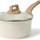 CAROTE 2Qt Sauce Pan Sets with Lid Cooking Pots Nonstick Saucepans Cookware Set with Pour Spout Small Kitchen Pot, Induction Comptable, Easy to Clean, PFOA FREE (White Granite)