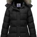Women's Hooded Warm Winter Coat Quilted Thicken Puffer Jacket with Removable Fur Hood, Size L 