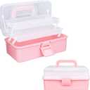 Tackle Box Organizers and Storage,10inch Craft Organizers and Storage,Three-Layer Sewing Box With 2 Trays,Medicine Storage Box With Handle For Nail、Makeup、Diamond Painting、Building Blocks (PINK)