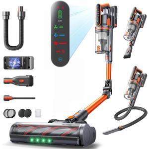 Cordless Vacuum Cleaner, 650W/55Kpa/70Mins Stick Vacuum Cleaners for Home
180° Foldable Wand &3.3Ft Hose, Touch Screen, AUTO-Mode, Wall Mount Charging, Fragrance, Vacuum for Floor/Carpet/Pet Hair/Car