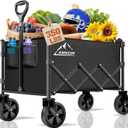 Collapsible Folding Wagon Cart, 350LBS Utility Large Capacity Cart Foldable Wagon with All Terrain Wheels, Grocery Wagons Carts for Garden Shopping Sports Camping, Black