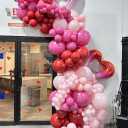 Valentines Day Gradient Heart Balloon Garland Arch Kit, 156pcs Red Pink Balloons with Large Size Gradient Heart Foil Balloons for Valentines Day Decoration Wedding Engagement Party Supplies