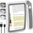 Rechargeable Magnifying Glass with Light for Reading, 5X Large Page Magnifier with LED Lighted for Seniors Low Vision, Folding Handheld Lightweight Rectangle Magnifier for Reading Book Small Print (Grey White)