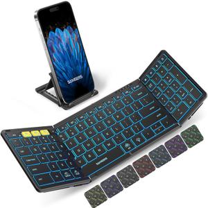 Samsers Foldable Bluetooth Keyboard with Numeric Keypad, Full-Size Wireless Folding Keyboards with Backlight, Portable Travel for iOS Android Windows Mac OS, Support 3 Device(BT5.1 x 3), Black