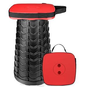 Outward Gear Upgraded Folding Stool Heavy Duty 550lbs Load Capacity Collapsible Portable Sturdy Telescopic Stool for Camping Travel Hiking (Red)