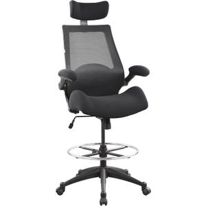BOLISS Drafting Tall Office Chair 400lbs High Back Wide Standing Desk Chair Comfortable with Flip up Armrests Lumbar Support Adjustable Big Footrest Ring(Black), BLS-2818HD