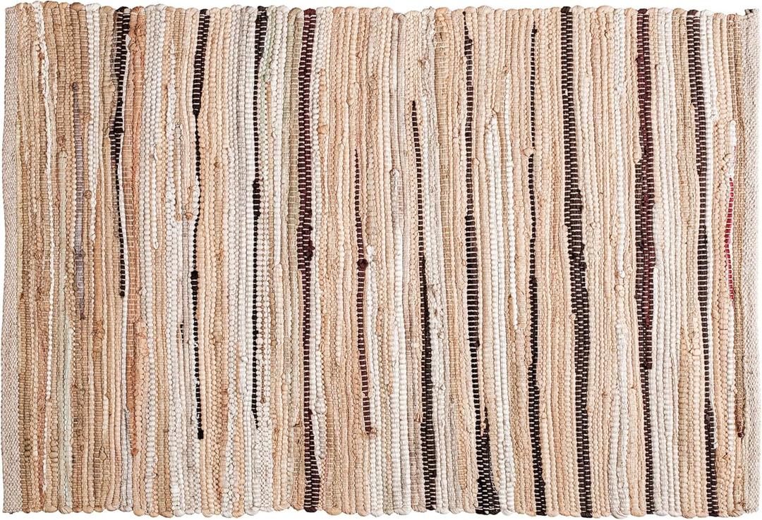 Ramanta Home Hand Woven 100% Cotton Chindi Rag Rug 2'x3' - Linen, Recycled Reversible Rug, Boho Rustic Farmhouse Rugs for Living Room, Kitchen, Entryway, Bedroom Floor Mats - 24"x36" (Beige)