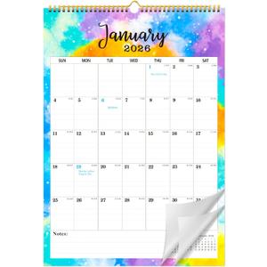 2026-2027 Wall Calendar, 18-Month Large Hanging Wall Calendar 2026-2027, Jan. 2026 - Jun. 2027, 12" x 17" Large Calendar 2026 with Twin-Wire Planner for Home & Office Organization, with Stickers (Colorful Ink Wash)