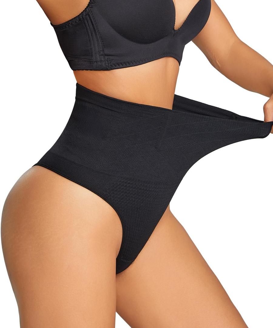 Dulchany Thong Shapewear Tummy Control Underwear for Women Seamless Body Shaper Panties (Small, Black-mid Waisted)