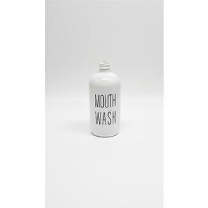 Amber Glass Mouthwash Dispenser for Bathroom, 16 OZ Mouthwash Dispenser with Pour Spout and Acacia Wood Cup Holder and Tray, Mouth Wash Bottle Container for Kitchen Bathroom Decor and Accessories