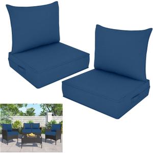 Outdoor Deep Seat Cushion Set, Fade Resistant Patio Chair Cushions, 24x24x6 Inch Patio Sofa Furniture Pad with Removable Cushion Covers (Navy Blue, 24''Lx24''Wx6''H-2pcs Set)