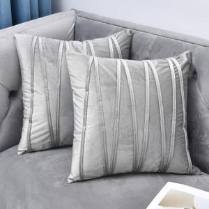 NianEr Decorative Plush Velvet Throw Pillow Covers Sofa Accent Couch Pillows Set of 2 for Bed Living Room Square Pillow Cases 18X18 Silver Grey Gray