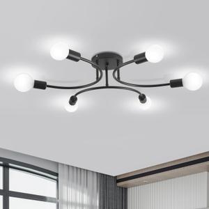 FRIXCHUR 6-Light Sputnik Chandelier, Black Mid-Century Modern Semi Flush Mount Ceiling Light, Metal Fixture with E26 Sockets for Bedroom, Living Room, Kitchen (Bulbs Not Included)