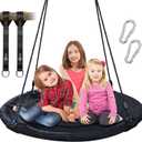 Trekassy 700lb 40 Inch Saucer Tree Swing for Kids Adults Outdoor 900D Oxford Waterproof with 2pcs Tree Hanging Straps, Steel Frame and Adjustable Ropes Black