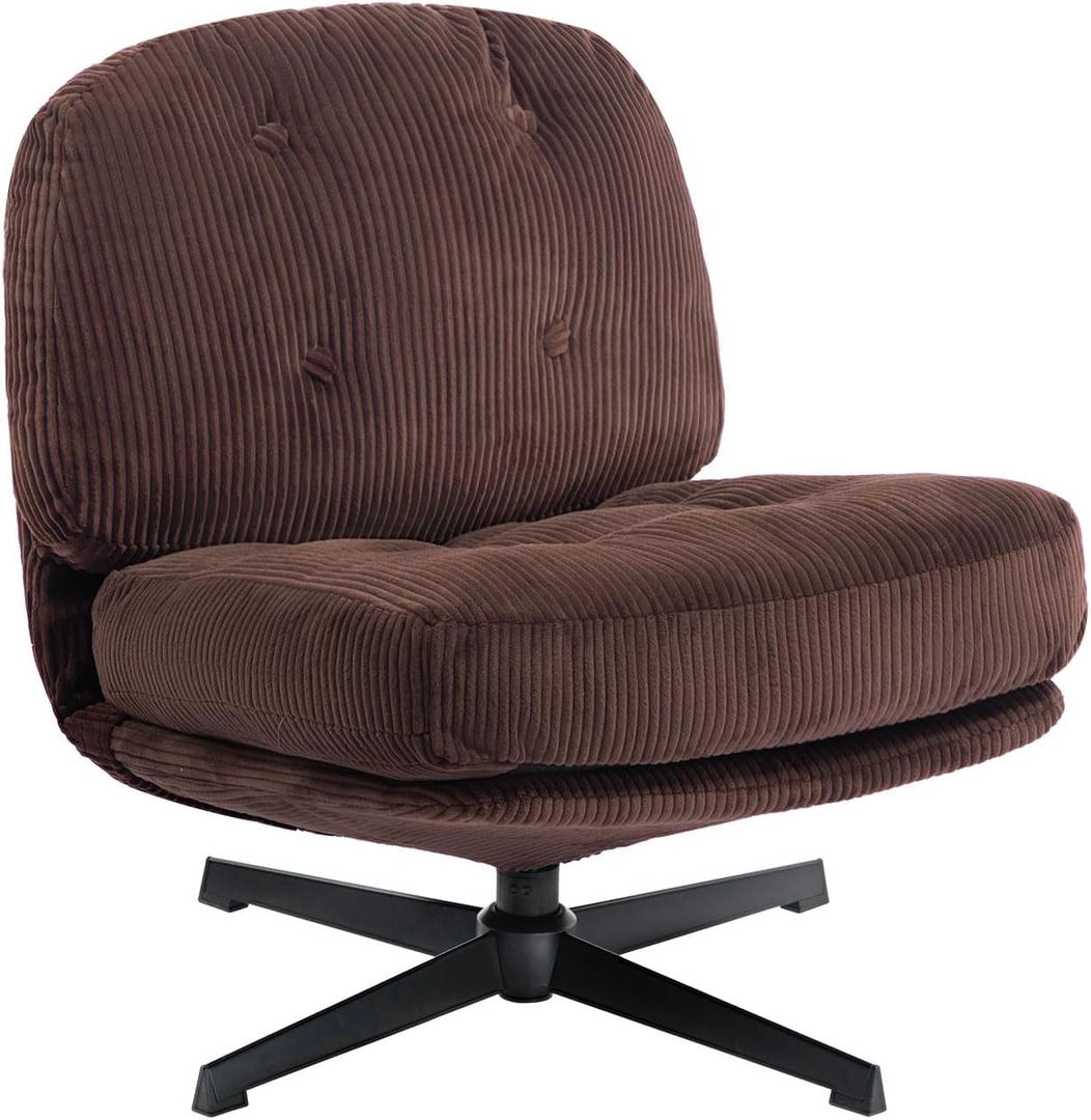 HollyHOME Modern 360Swivel Accent Chair, Upholstered Comfy Reading Chair, Fabric Lazy Chair with Soft Cushion, Metal Frame Lounge Sofa Chair for Living Room, Bedroom, Balcony, Coffee