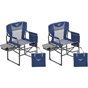 SUNNYFEEL Camping Directors Chair, Heavy Duty,Oversized Portable Folding Chair with Side Table, Pocket for Beach, Fishing,Trip,Picnic,Lawn,Concert Outdoor Foldable Camp Chairs (Navy Blue-2set)