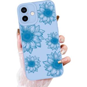 OOK Floral Case for iPhone 16 Case, Cute Sunflower Floral Blooms Design Soft TPU Shockproof Protective for Women Girls Slim Phone Cover - Blue Flower