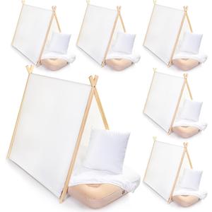 4 Sets Teepee Tent with Inflatable Airbed, Fitted Sheet and Pillow Inserts Play Tent White Washable Foldable for Indoor Outdoor Slumber Party Sleepover Playhouse