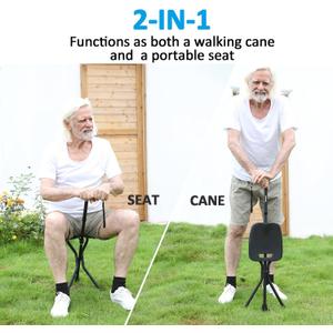 REHAND Walking Cane with Seat,Lightweight Foldable, Adjustable, Collapsible Canes with Stool for Men & Women, Heavy Duty All Terrain Tip, Portable Walking Stick Chair for Seniors & Adults 