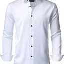 J.VER Men's Dress Shirts Stretch Long Sleeve Formal Shirt Solid Business Casual Button Down Shirts for Wedding Prom (Medium, White)