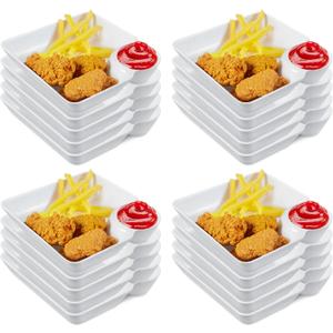 Maxcheck 20 Pcs Chip and Dip Serving Platter Set Divided Dumpling Plate with Sauce Holder Plastic Small Chips Salsa Serving Dish Reusable White Chip and Dip Tray for Snack Appetizer Sushi Party